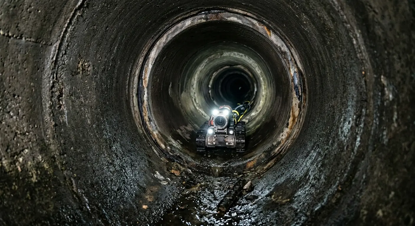 Robotic sewer camera inspecting pipe interior for Sewer Line Cleaning in Moreau